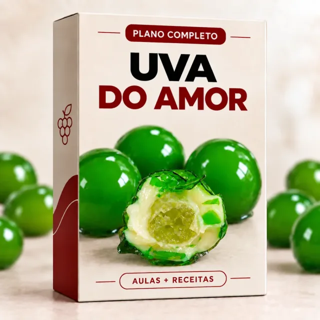 Caixa do material VIP Uva do Amor, com uvas verdes caramelizadas