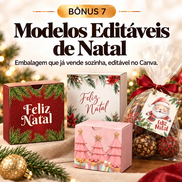 Bônus 7, Modelos Editáveis de Natal: caixas e saquinhos de Feliz Natal, editáveis no Canva